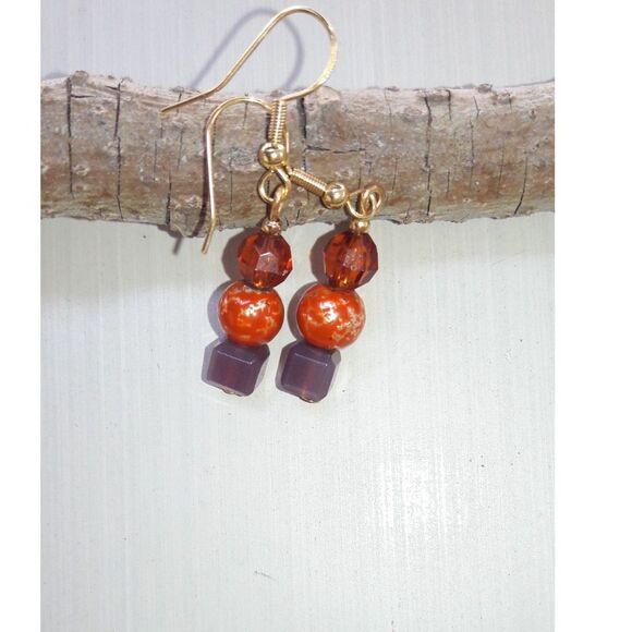 boho earrings 377#mfs Petite Orange earrings mushroom glass bead mix dainty earr - Picture 3 of 6